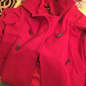 Red hooded wool coat 1X